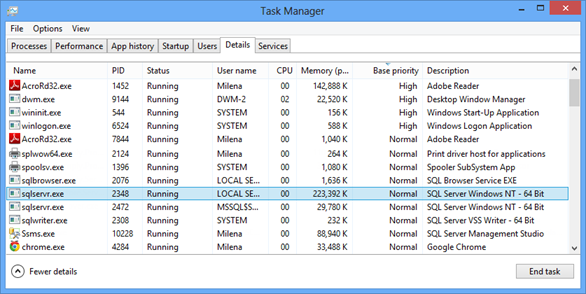 Windows Task Manager - Details tab