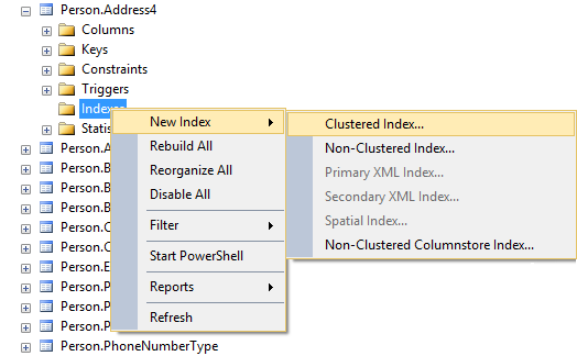 Selecting Clustered Index or Non-Clustered Index option