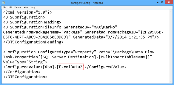 Changing the name of the destination table in the XML file will redirect importing data to the ExcelData2 table