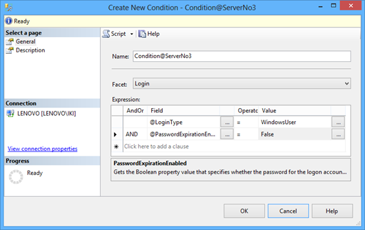Creatin new condition - specifying name, facet, and expression