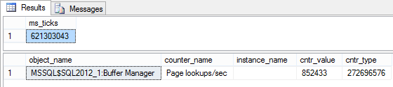 Dialog showing getting the ms_ticks value for Page lookups/sec, at the same time the counter values are taken