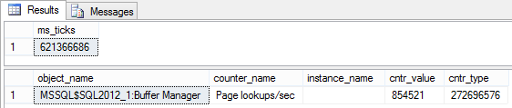 Dialog showing getting another ms_ticks value for Page lookups/sec, at the same time the counter values are taken