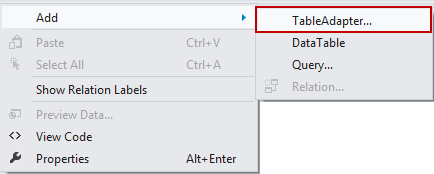 Choosing the Add TableAdapter option