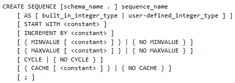The complete syntax for create sequence