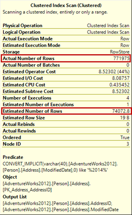 Looking at the Actual and Estimated number of rows in a SQL query execution plan