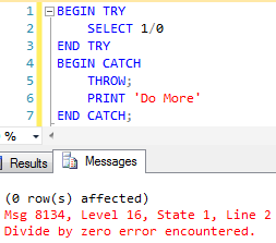Commands appearing after the THROW statement are not executed at all