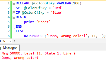Using RAISERROR to set/reset the severity level of an error