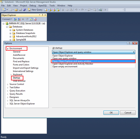 Selecting Open Object Explorer and query window