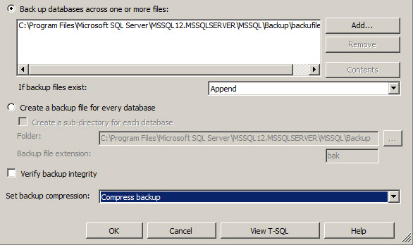 Options for verifying the backup integrity and compressing the backup