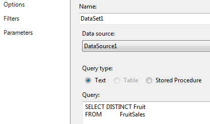 SSRS Report dataset to populate fruit parameter values