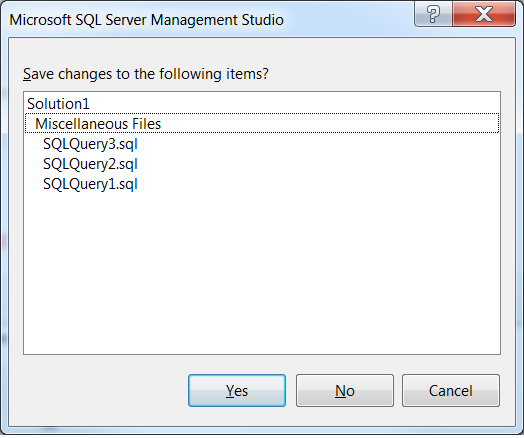 Microsoft SQL Server Management Studio Save changes to the following items