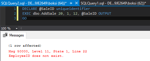 Custom raise error SQL Server message returned by executing the script and inserting invalid data through a stored procedure