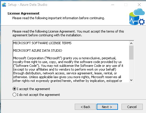 Accept License agreement for installing Azure Data Studio 
