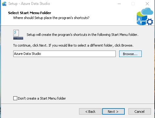Azure Data Studio Start Menu folder
