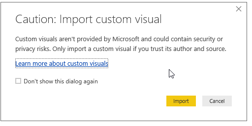 Caution message before installing Custom visuals.