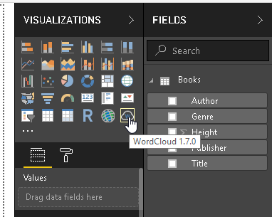 Word Cloud icon in Visualization section of Power BI Desktop