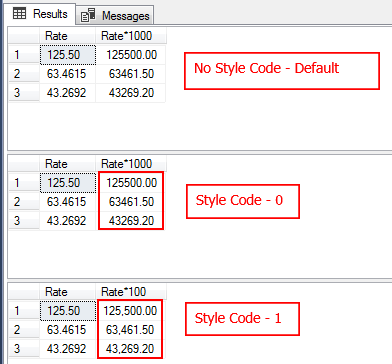 Style code in the calculation using SQL CONVERT