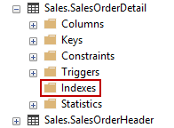 An empty Index folder of a column in Object Explorer