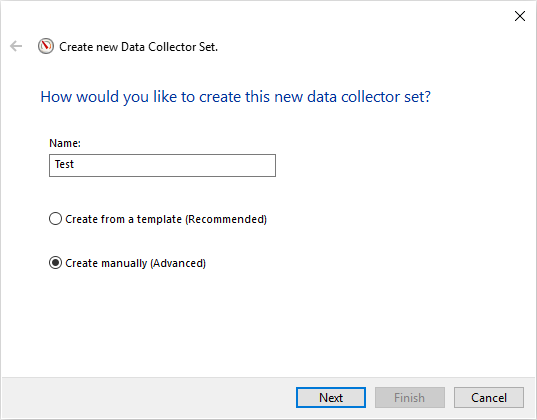 SQL Server monitoring tools interface to create a new Data collector set