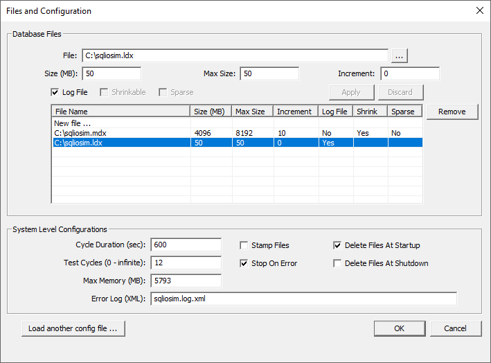 Configuring SQL Server monitoring tools by specifying files and configuration for sqliosim.exe