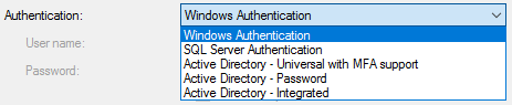 Authentication options with SQL Server.