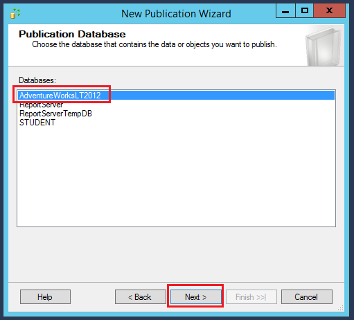 New publication wizard - databases