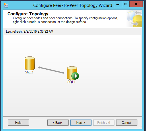 SQL Server replication  - Configure Peer-to-Peer Topology wizard - Configure Topology