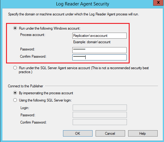 SQL Server replication  - Log Reader Agent Secruity