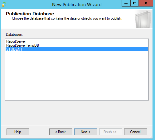 SQL Server replication - New publication wizard - Databases