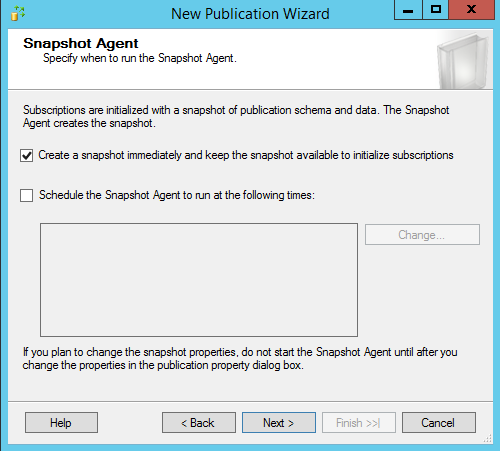 SQL Server replication - New publication wizard - Snaptshot Agent