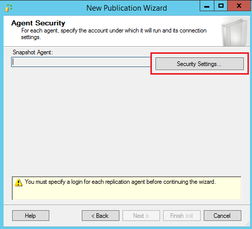SQL Server replication - New publication wizard - Agent security
