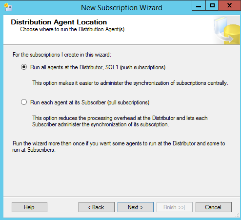 SQL Server replication - New Subscription Wizard - Distrubtion Agent Location