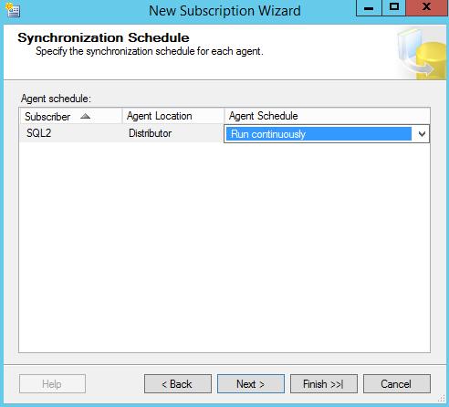 SQL Server replication - New Subscription Wizard - Synchronization schedule