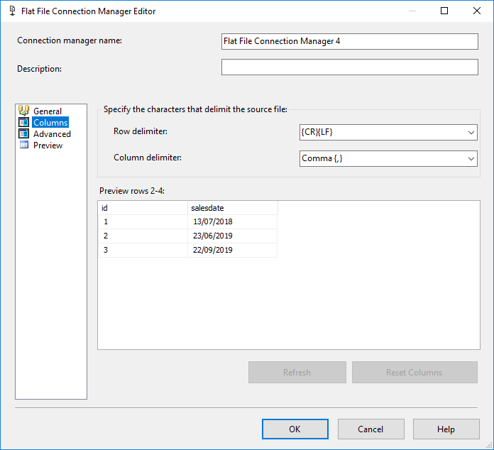 SSIS Flat File Connection Manager Editor - Columns