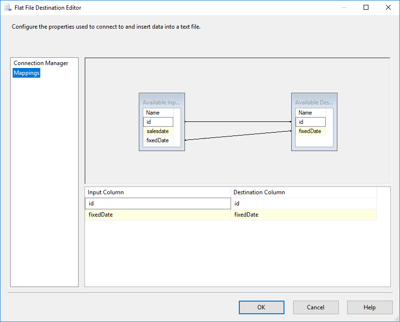 SSIS - Flat File Connection Manager Editor - Mappings