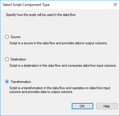 SSIS - Select Script Component Type