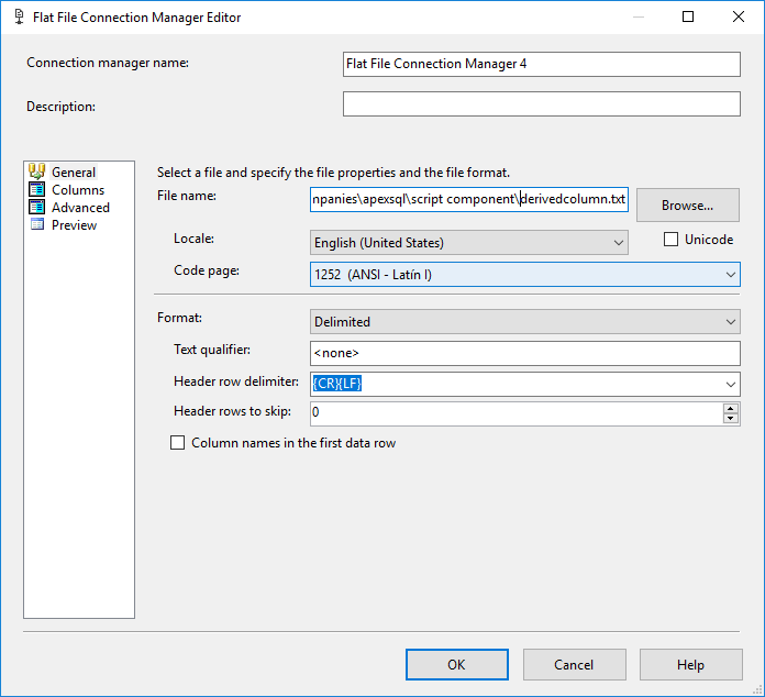 SSIS - SSIS Flat File Connection Manager Editor - destination file