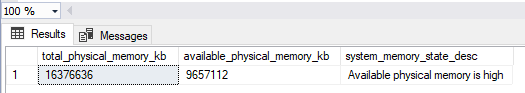 The result of the query will return current system memory information