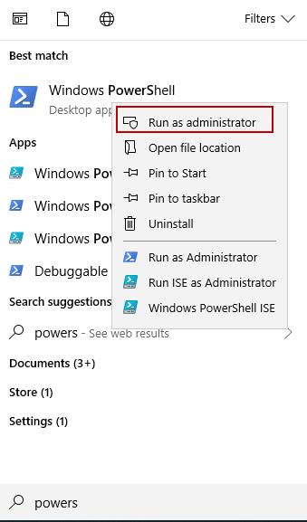 Windows PowerShell with administrative rights
