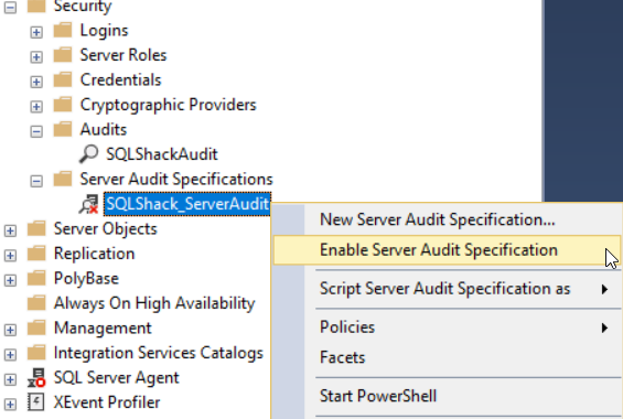 Enable Server Audit Specification