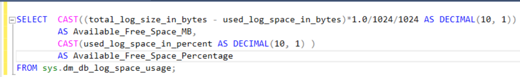 Log File Free Space