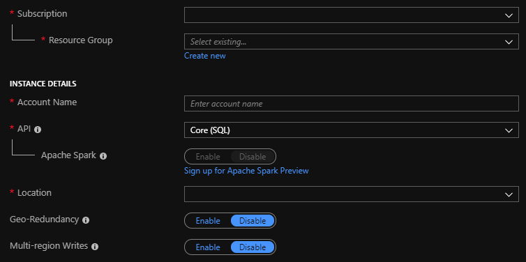 Creating an Azure Cosmos DB account in the Azure Portal
