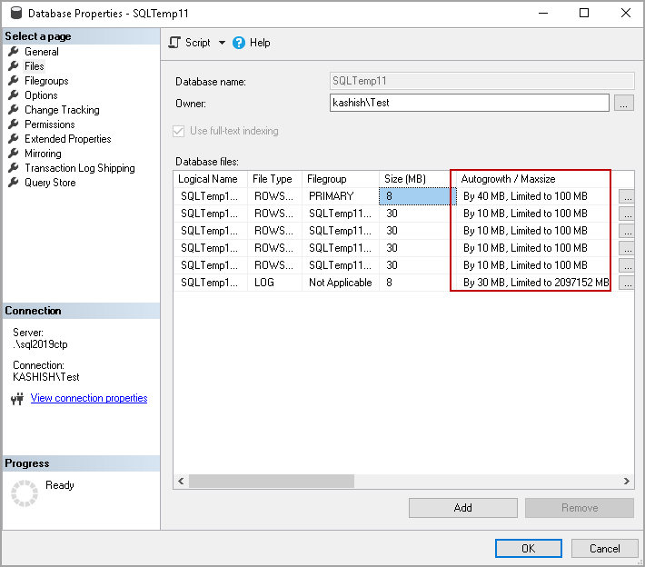 Verfiy maximum file size in SQL Create Database