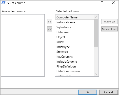 Choose columns in an output