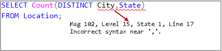 SQL Count Distinct function incorrect syntax error 