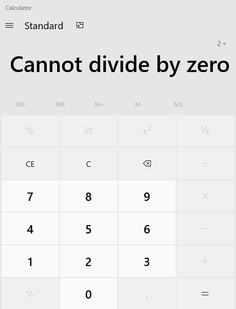 Divide by Zero message in calculator