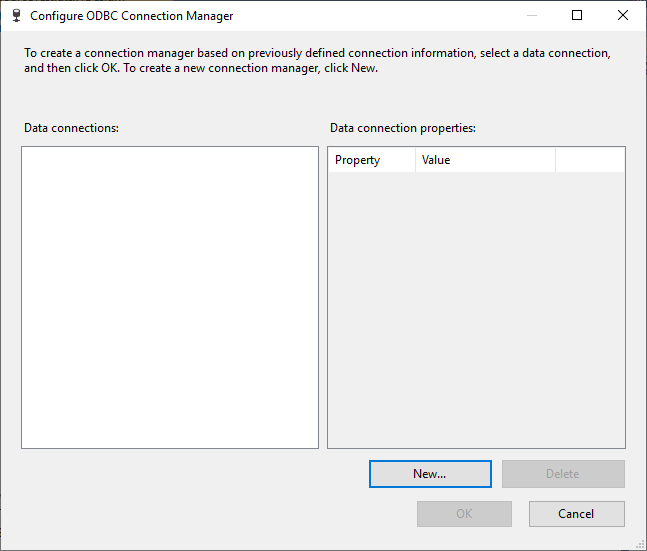 This image shows the defined ODBC connection where you can add anda delete connections