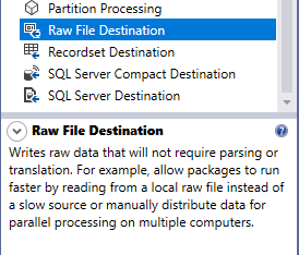 this image shows the raw file destination component description from the toolbox