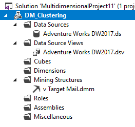Solution Explorer for the Microsoft Clustering Data Mining Technique. 