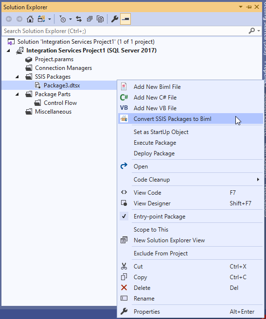 Converting SSIS package to Biml